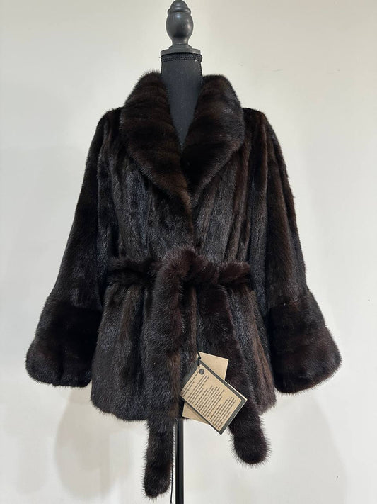NEW Luxury Womens Real Mink Fur coat belted 1201038 Long genuine fur size XL