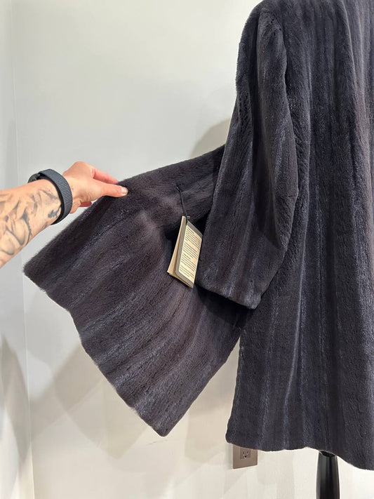 Real Luxury Sheared Mink Fur Coat Dark Graphite Color Full Length XL 1109847