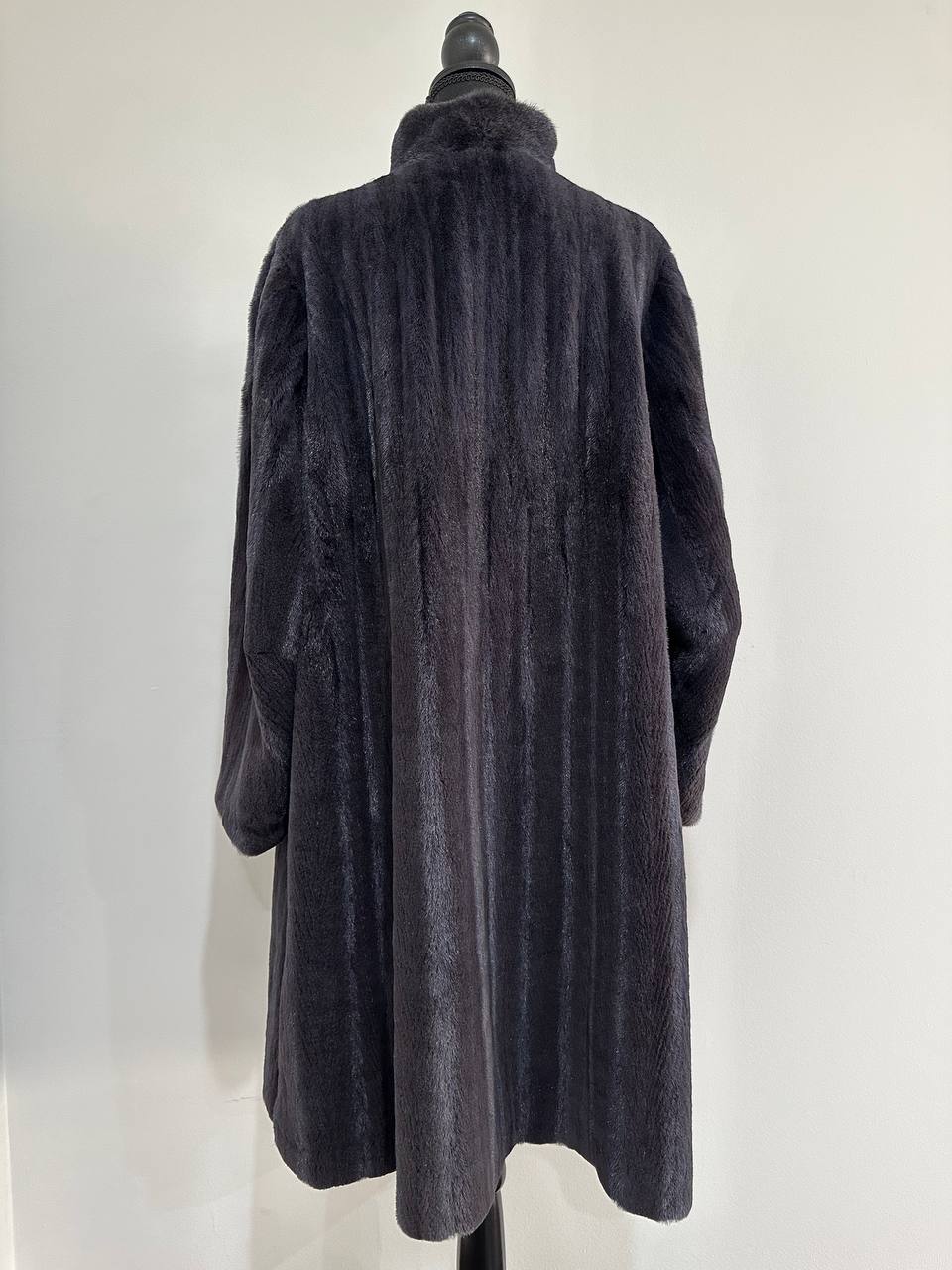 Real Luxury Sheared Mink Fur Coat Dark Graphite Color Full Length XL 1109847