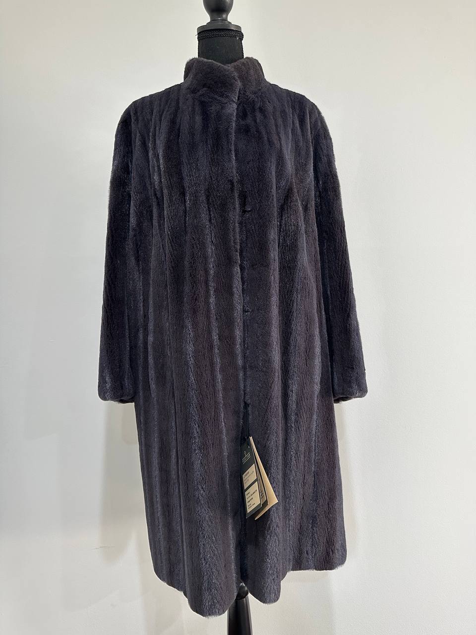 Real Luxury Sheared Mink Fur Coat Dark Graphite Color Full Length XL 1109847
