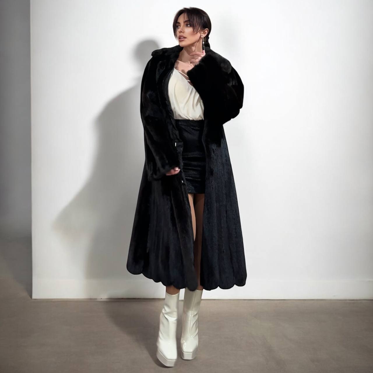 genuine real mink fur coat jacket 1109815 size L new dark brown color