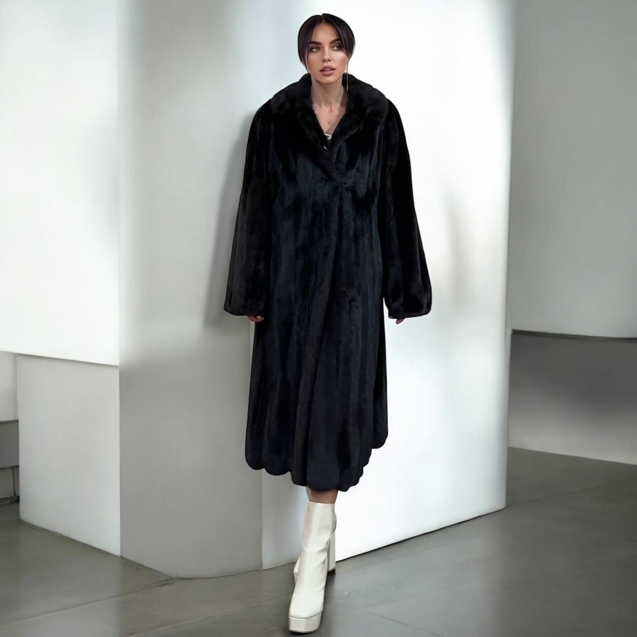 genuine real mink fur coat jacket 1109815 size L new dark brown color