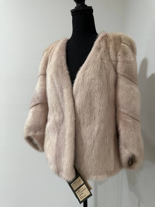 NEW REAL MINK FUR SHORT coat JACKET size M FULL SKIN 1201130 powdery PINK TINT