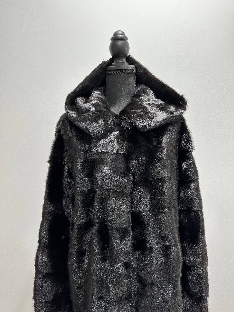 NEW REAL MINK FUR coat size L LARGE 1201116 HORIZONTAL long sleeve jacket BLACK