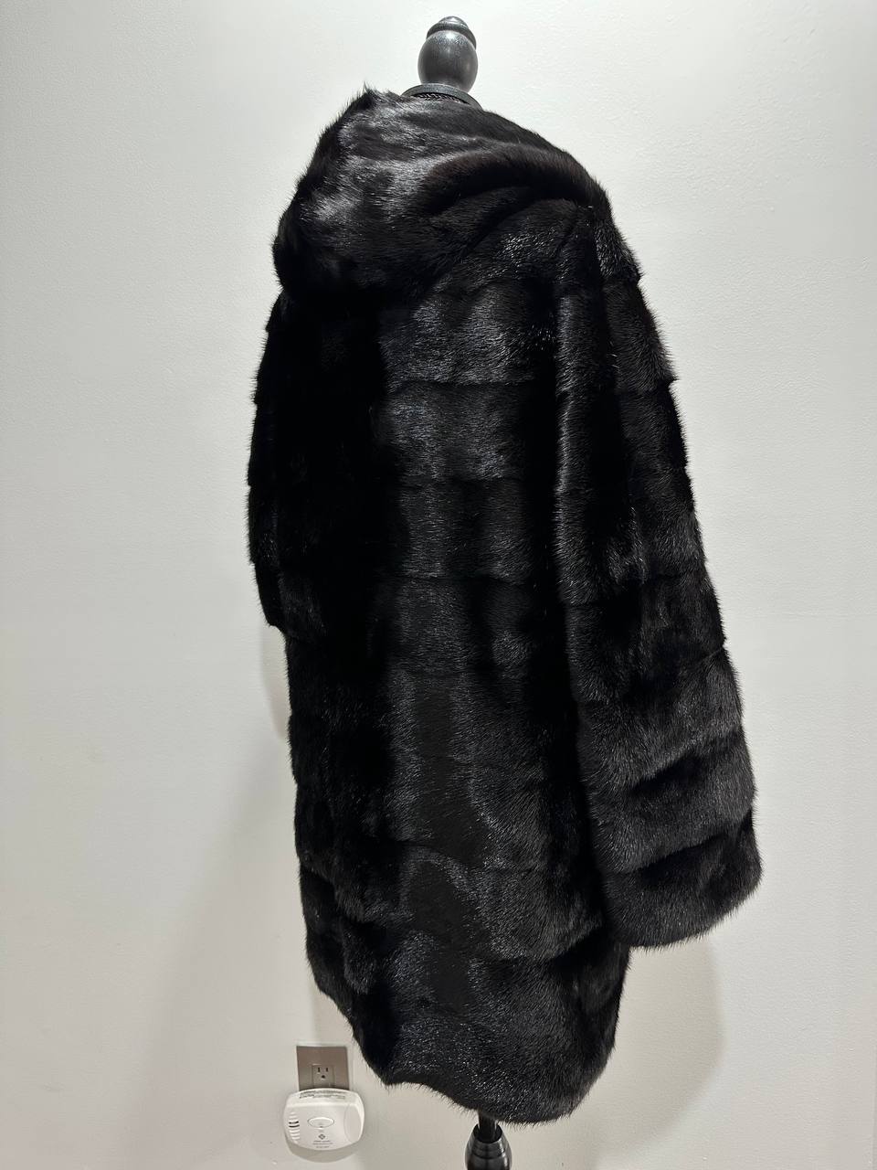 NEW REAL MINK FUR coat size L LARGE 1201116 HORIZONTAL long sleeve jacket BLACK
