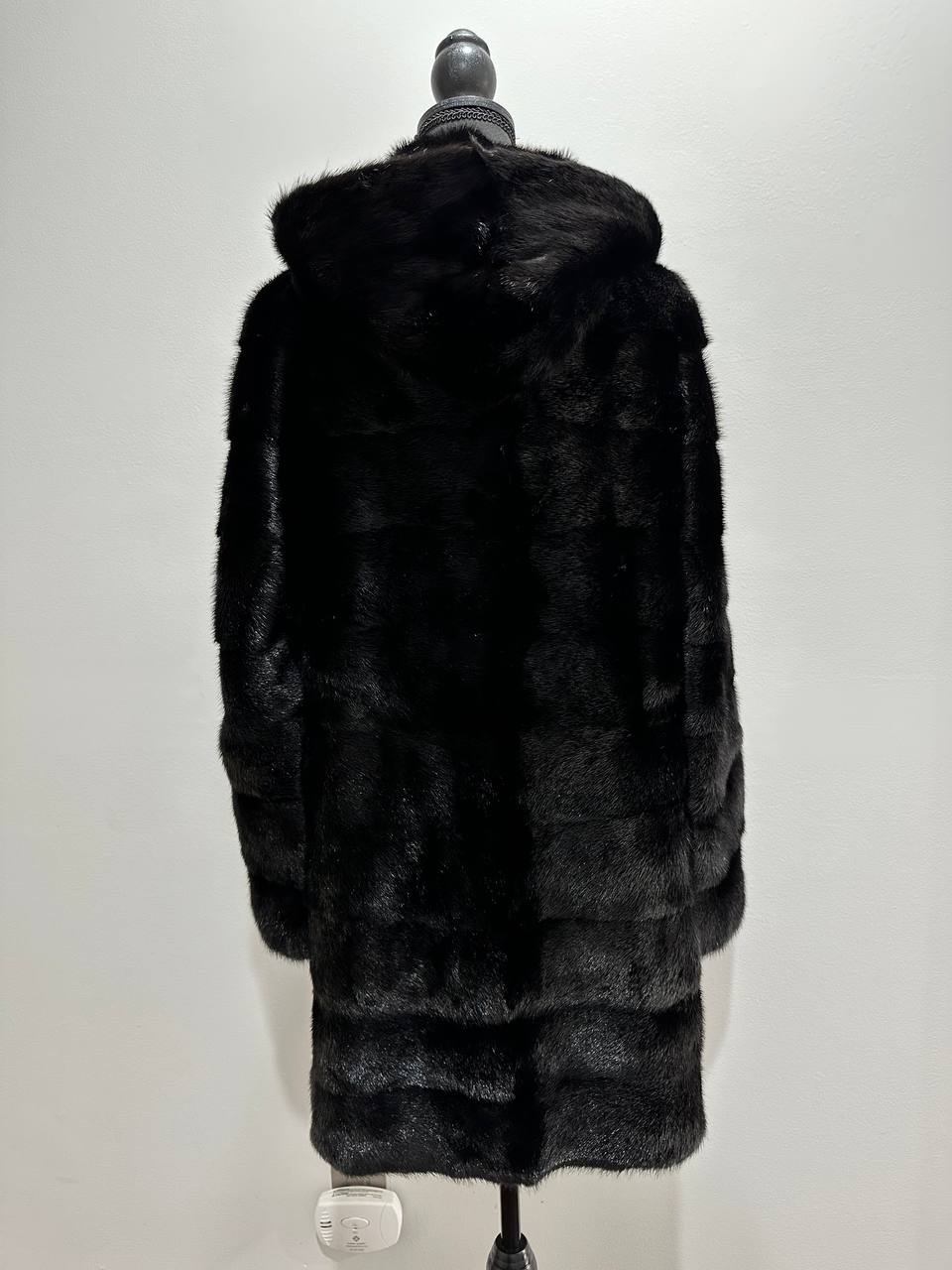 NEW REAL MINK FUR coat size L LARGE 1201116 HORIZONTAL long sleeve jacket BLACK