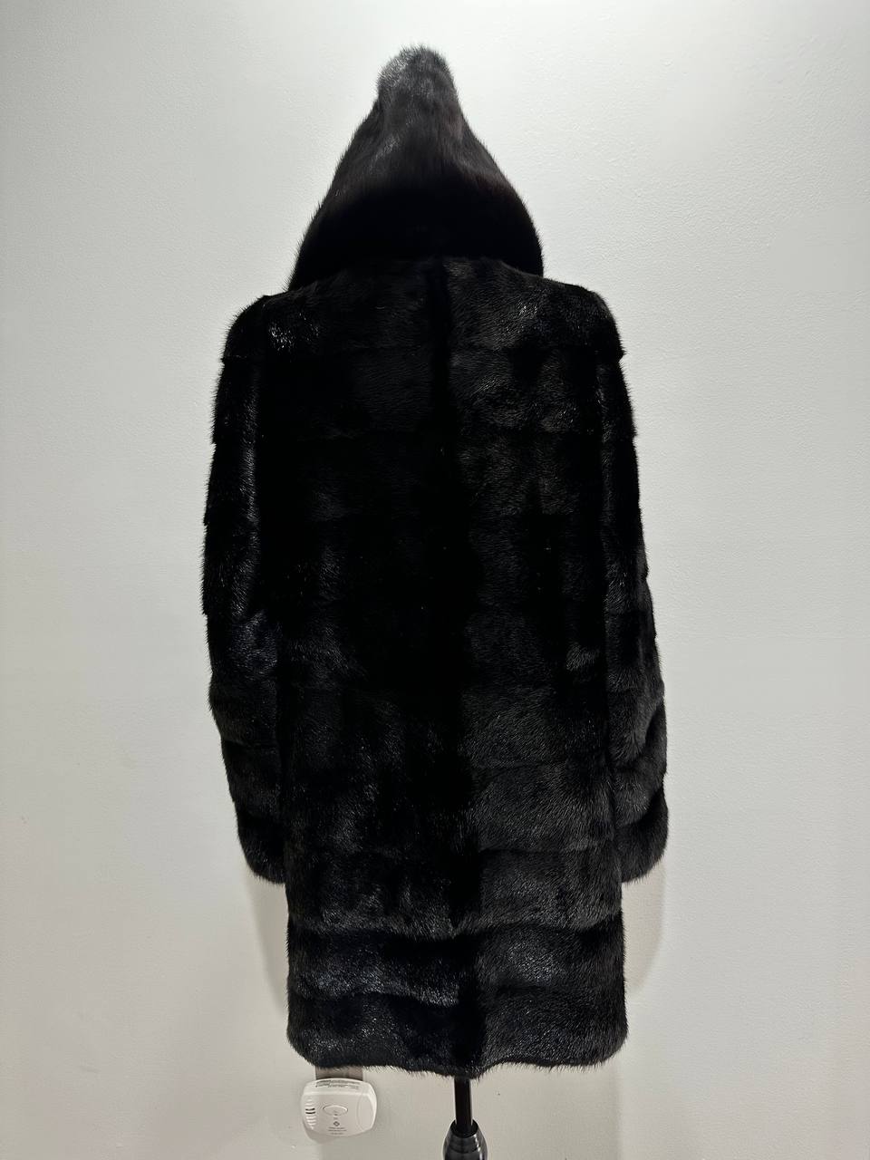 NEW REAL MINK FUR coat size L LARGE 1201116 HORIZONTAL long sleeve jacket BLACK