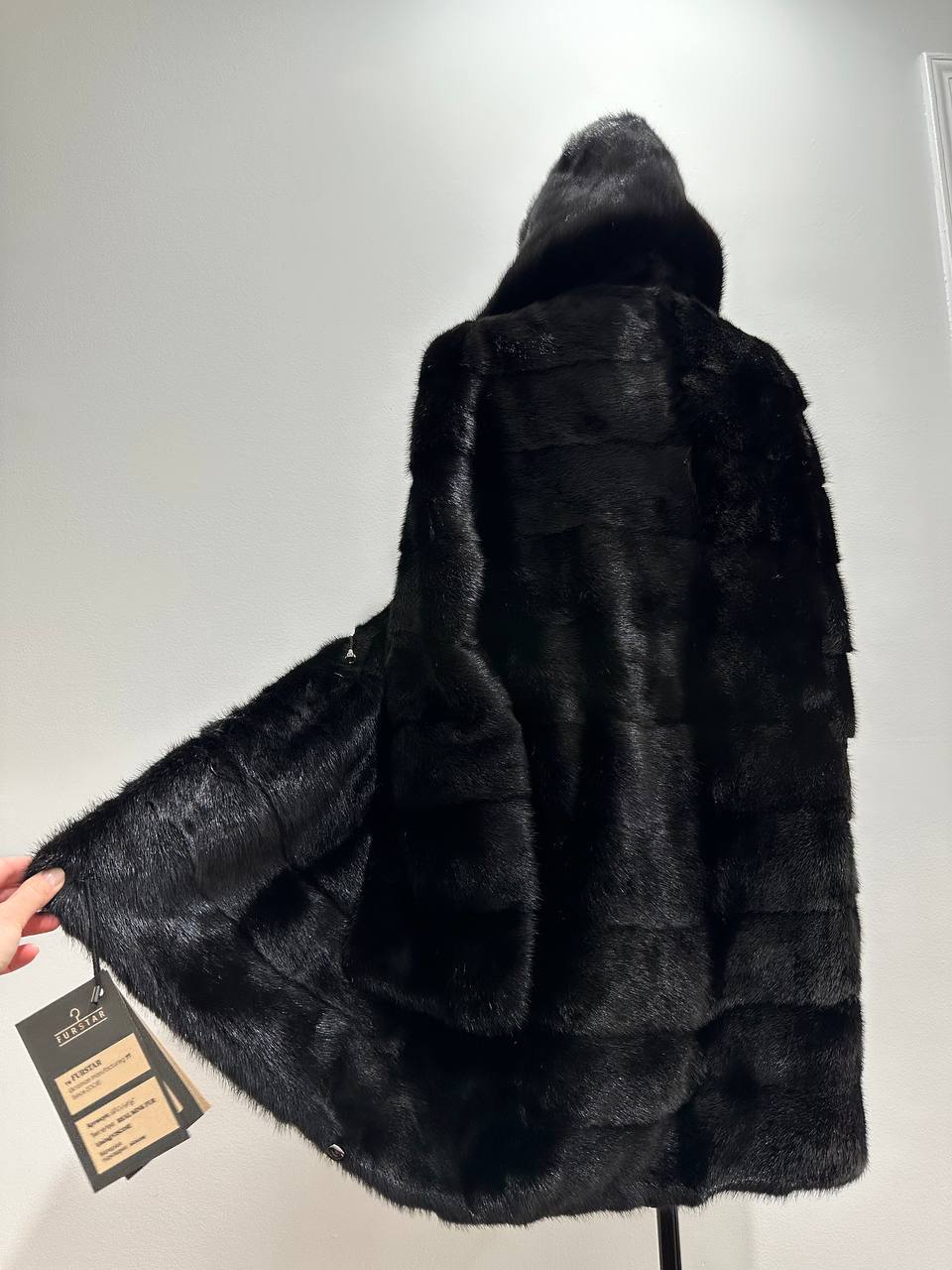NEW REAL MINK FUR coat size L LARGE 1201116 HORIZONTAL long sleeve jacket BLACK