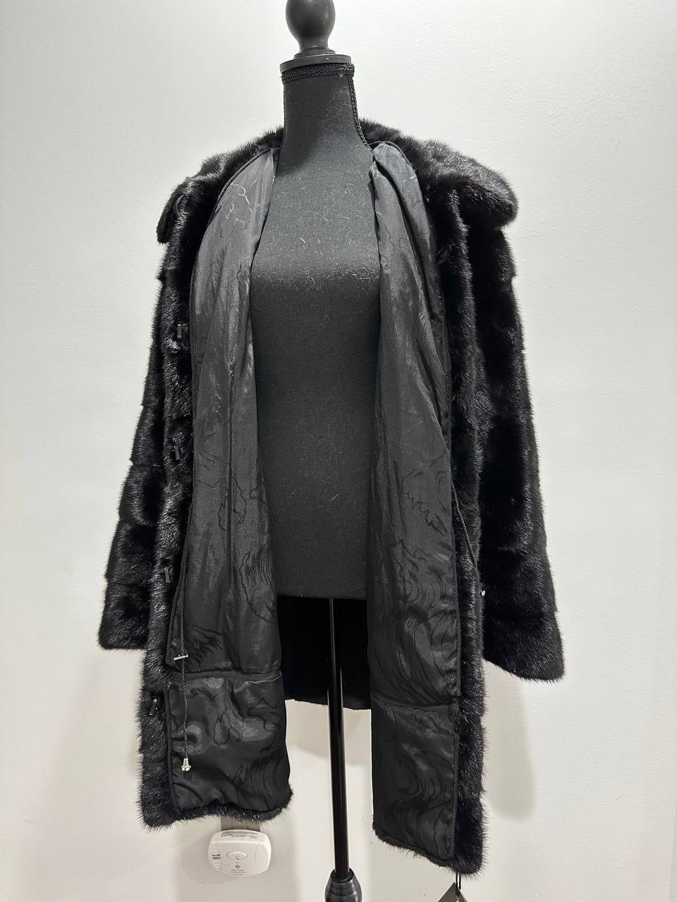 NEW REAL MINK FUR coat size L LARGE 1201116 HORIZONTAL long sleeve jacket BLACK