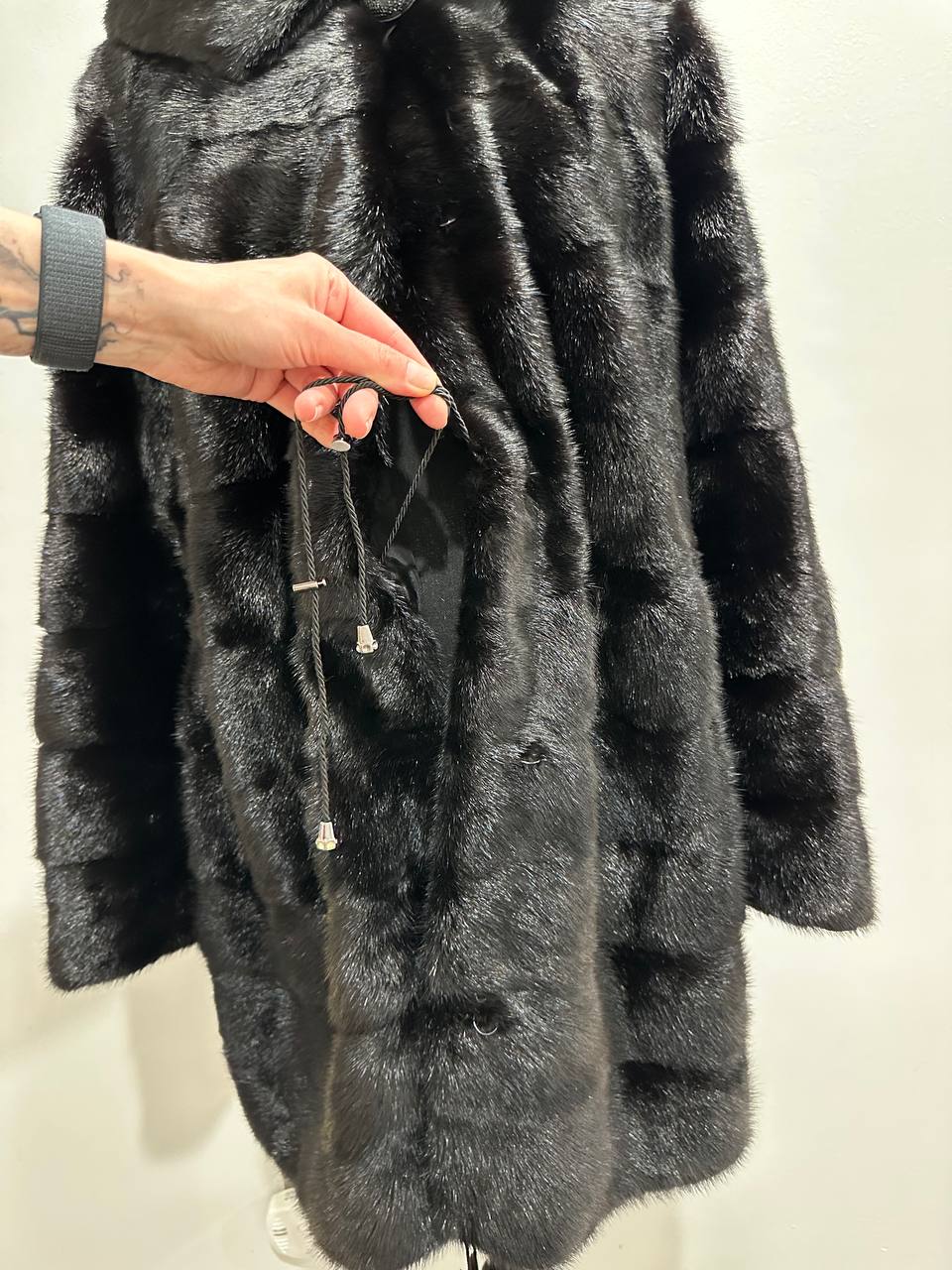NEW REAL MINK FUR coat size L LARGE 1201116 HORIZONTAL long sleeve jacket BLACK