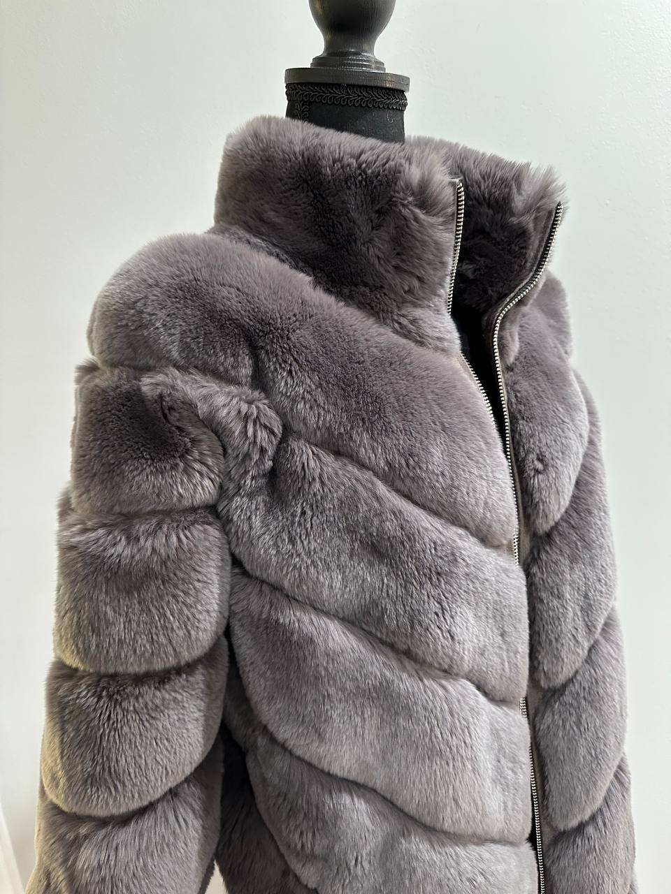 chinchilla rex rabbit GENUINE REAL FUR coat Jacket ONE SIZE size women 1201115