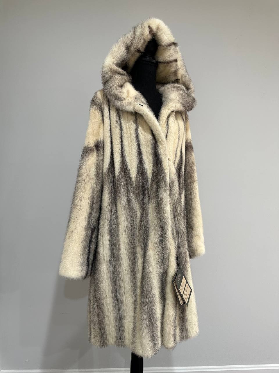 REAL CROSS MINK FUR women coat size L NEW 1201097 GENUINE FURS A STYLE HOODED