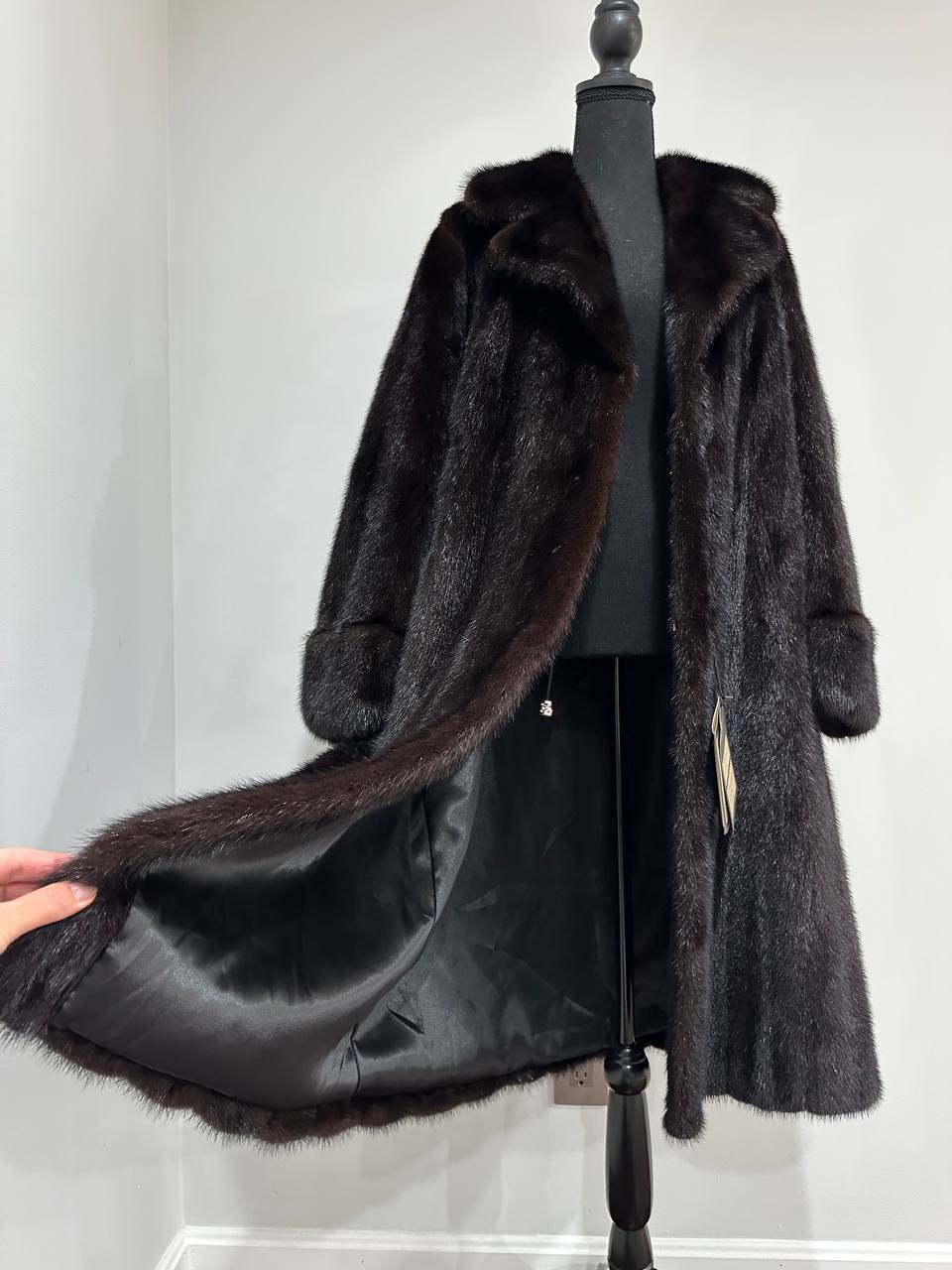 genuine real mink fur coat BELTED jacket 1201002 size XL new dark brown color