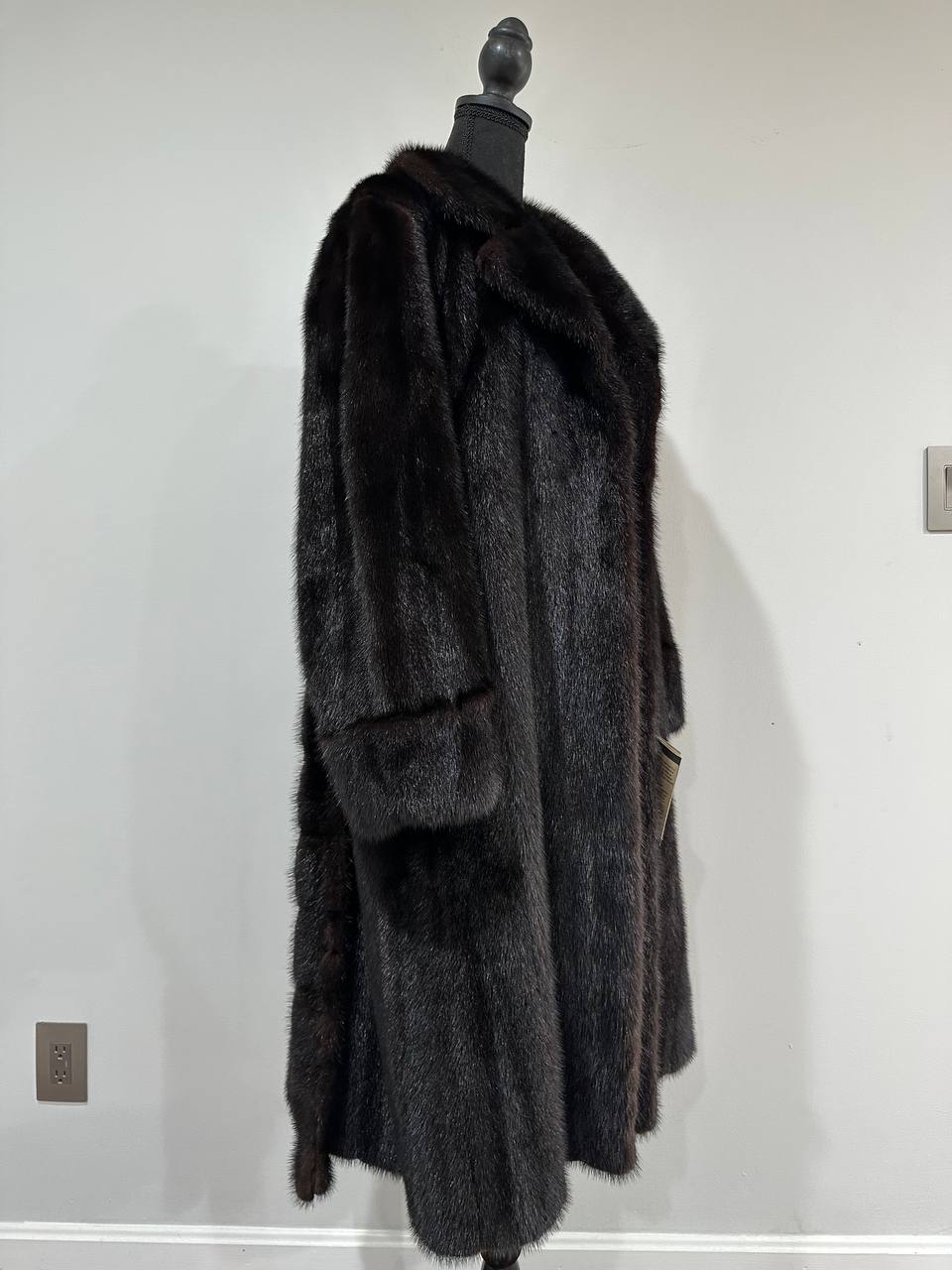 genuine real mink fur coat BELTED jacket 1201002 size XL new dark brown color