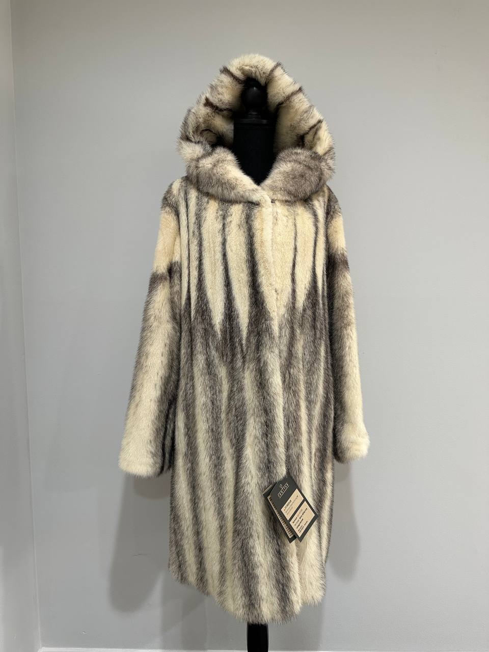 REAL CROSS MINK FUR women coat size L NEW 1201097 GENUINE FURS A STYLE HOODED