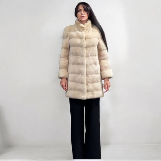 Luxury Natural Real Mink Fur Coat with Detachable Sleeves  size S 1201141 Exclusive