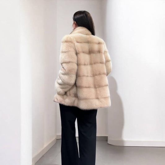 Stunning Pearl Beige Real Mink Fur Jacket – FURSTAR Exclusive Size S 1201143
