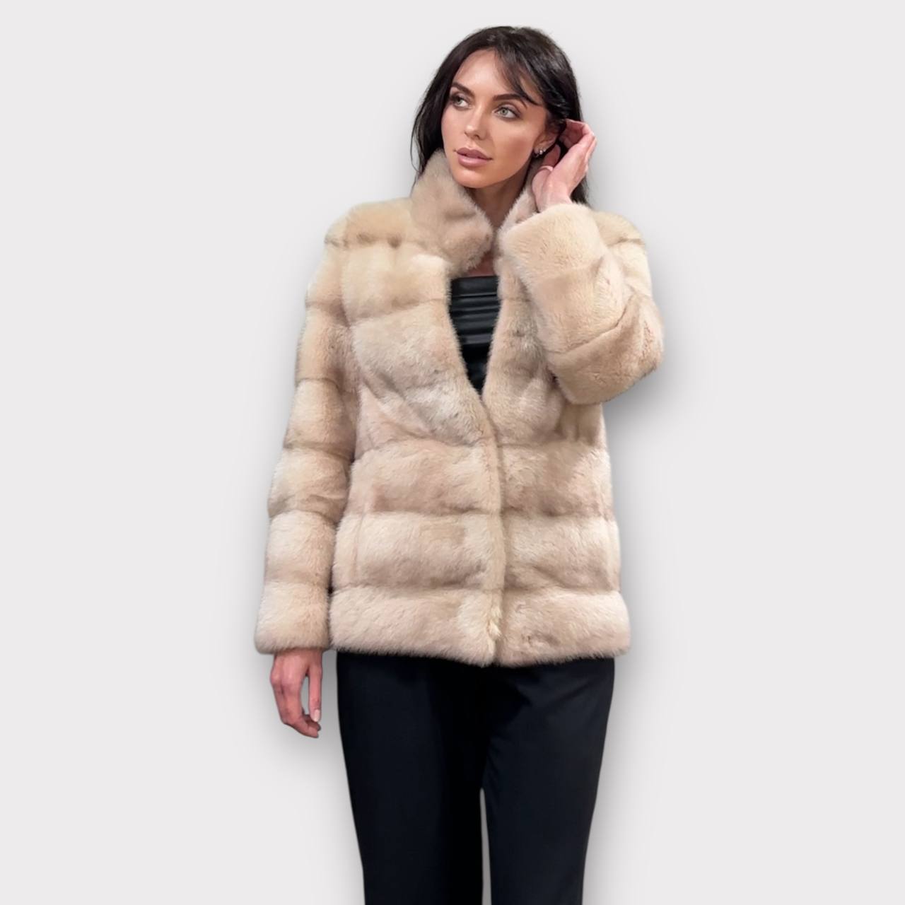 Stunning Pearl Beige Real Mink Fur Jacket – FURSTAR Exclusive Size S 1201143