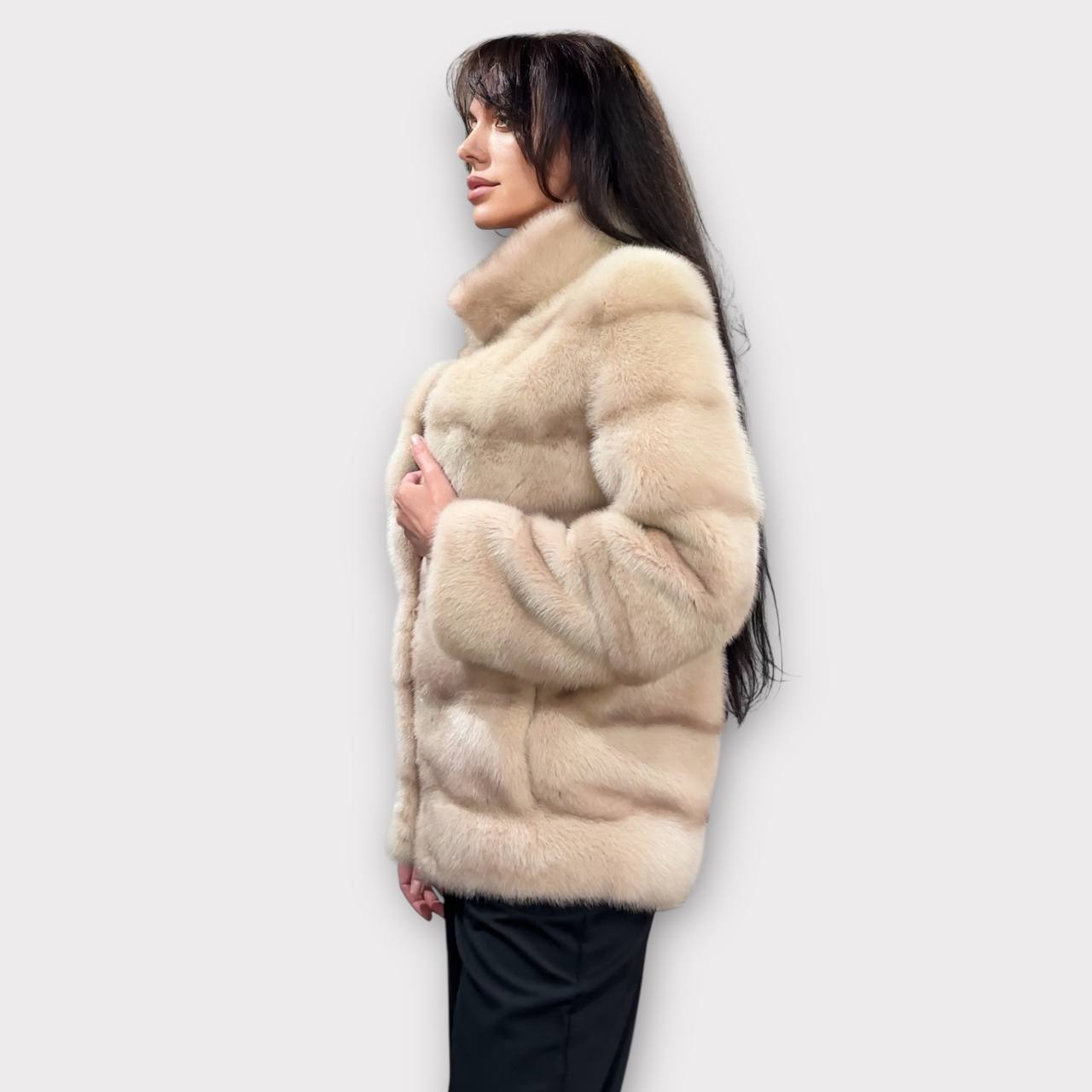 Stunning Pearl Beige Real Mink Fur Jacket – FURSTAR Exclusive Size S 1201143