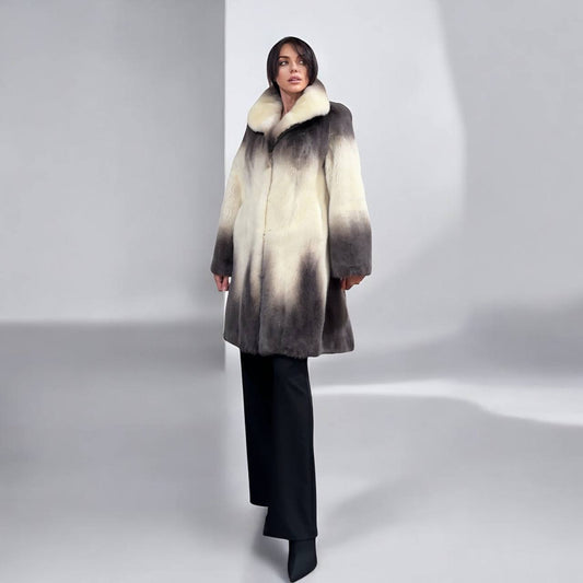 Luxury Natural Mink Fur Coat Gradient 1201142 M Shades Snow Cream Smoky Charcoal