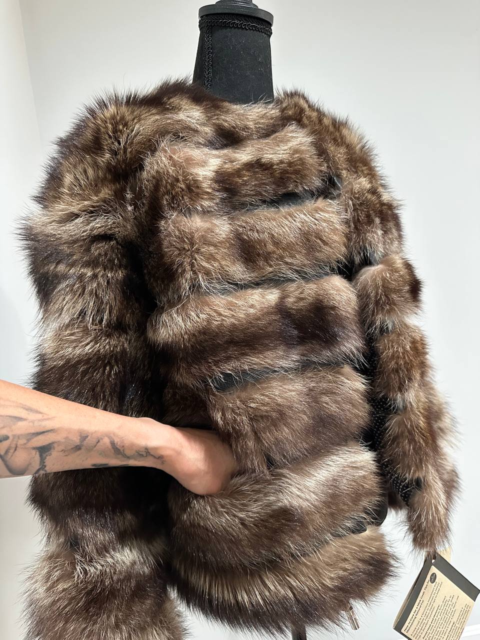 Real raccoon 100% Fur SHORT BOMBER Coat Size L 1109838 HORIZONTAL STYLE