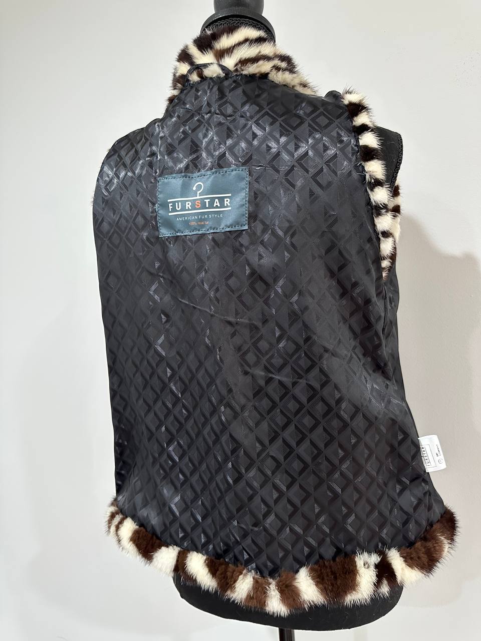 WOMEN MINK REAL FUR VEST zebra print SIZE XS 1201128 without sleeves BRANDED
