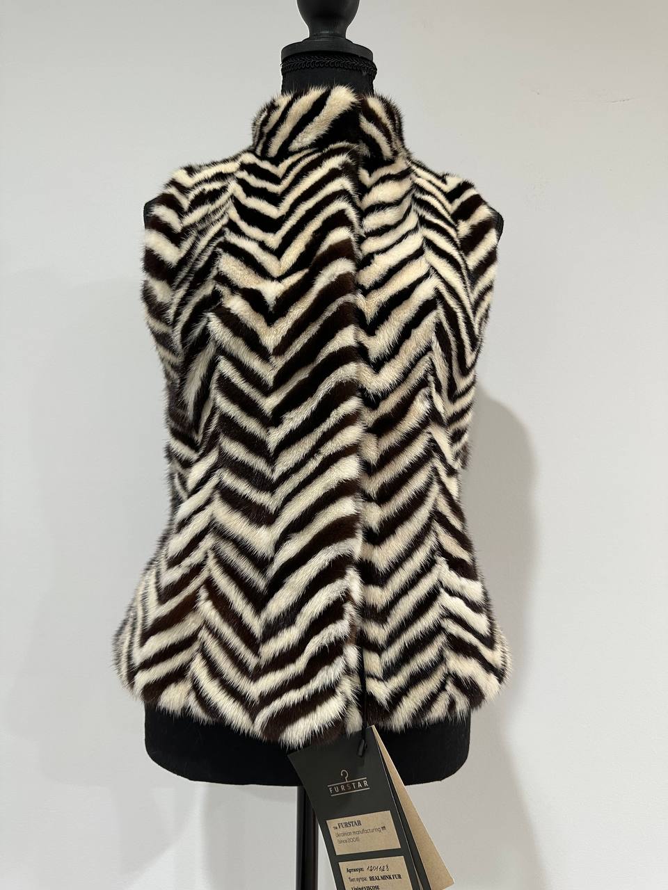 WOMEN MINK REAL FUR VEST zebra print SIZE XS 1201128 without sleeves BRANDED