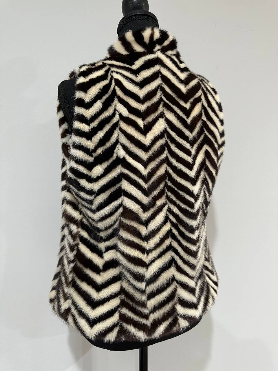 WOMEN MINK REAL FUR VEST zebra print SIZE XS 1201128 without sleeves BRANDED