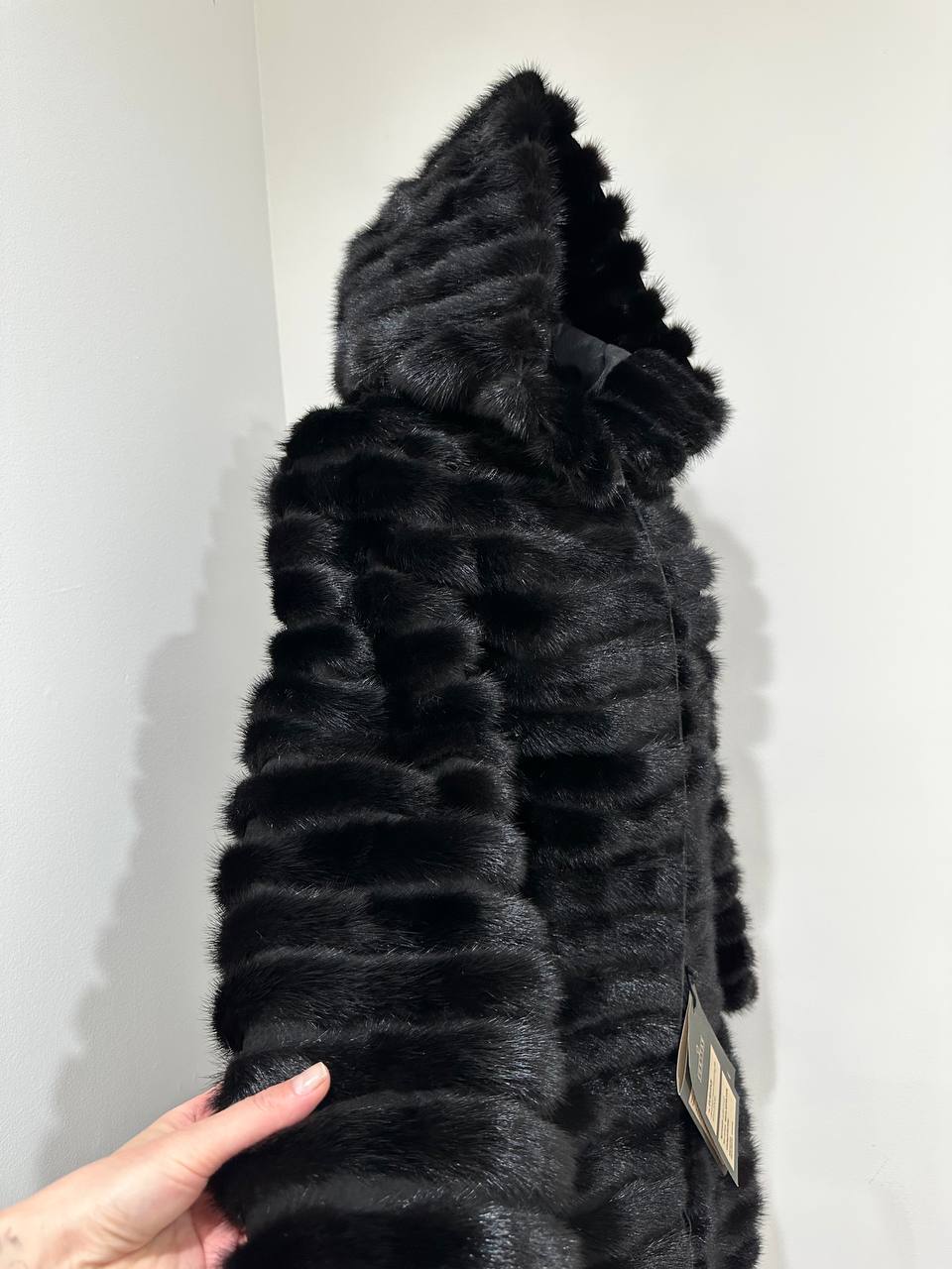 NEW REAL MINK FUR coat size 2XS 1201119 HORIZONTAL long sleeve jacket BLACK women