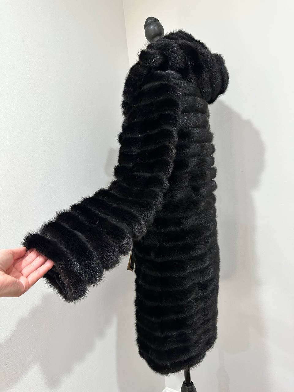 NEW REAL MINK FUR coat size 2XS 1201119 HORIZONTAL long sleeve jacket BLACK women