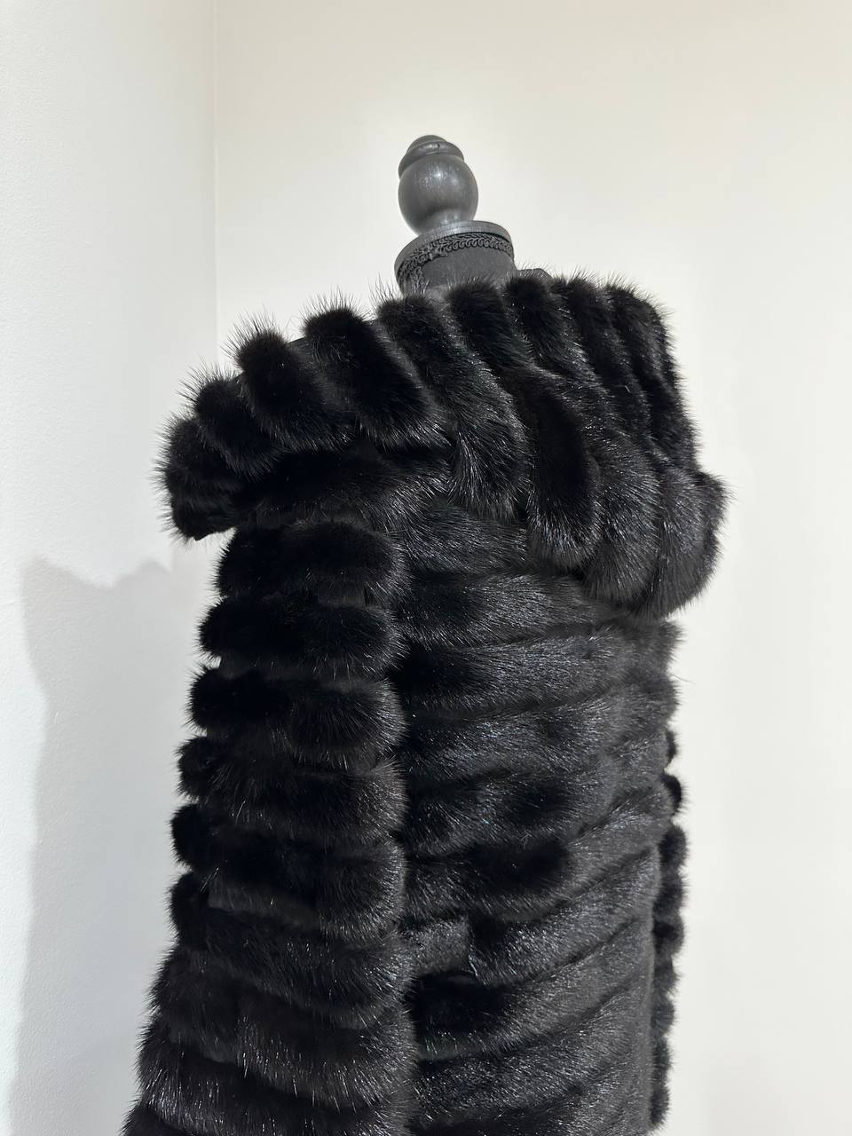 NEW REAL MINK FUR coat size 2XS 1201119 HORIZONTAL long sleeve jacket BLACK women