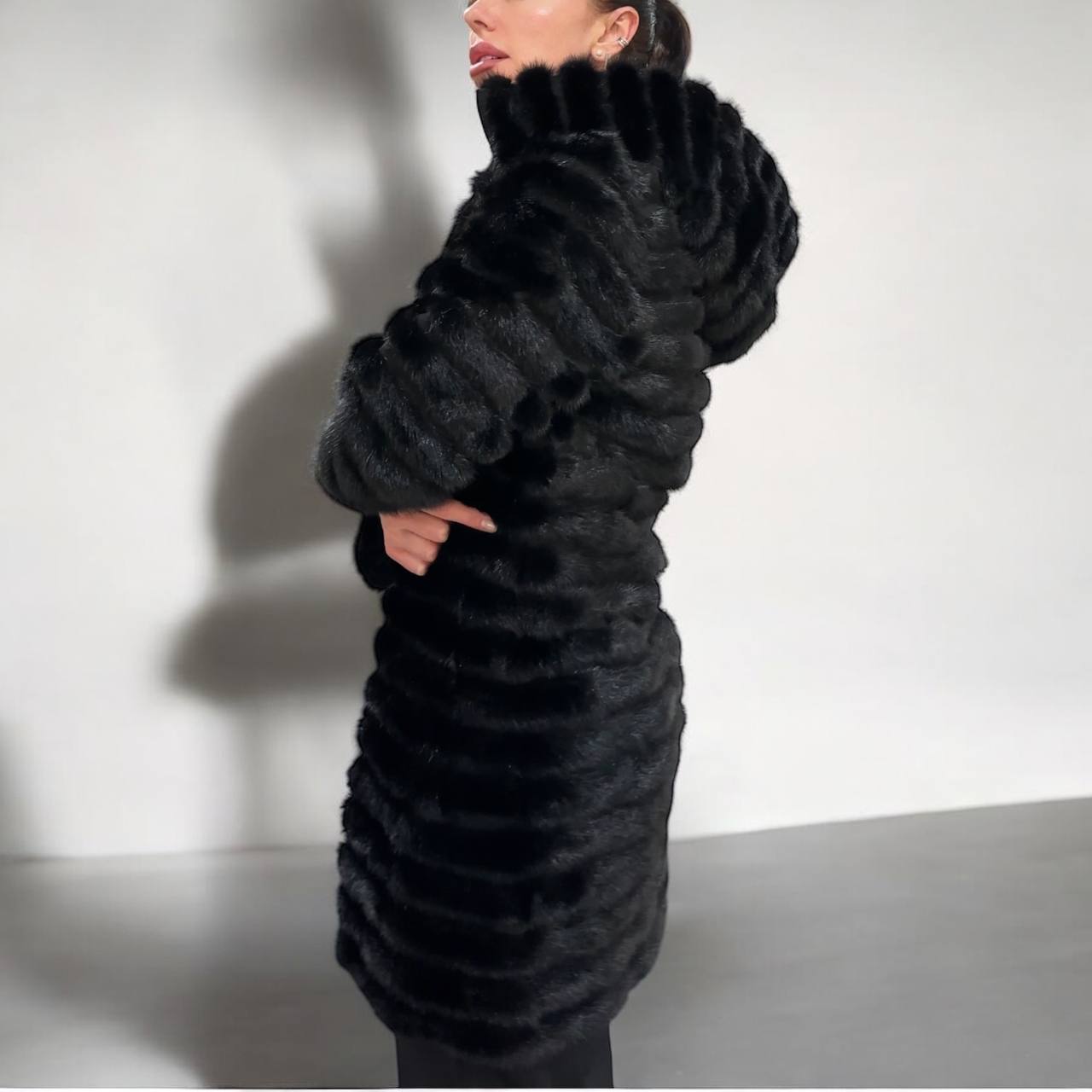NEW REAL MINK FUR coat size 2XS 1201119 HORIZONTAL long sleeve jacket BLACK women