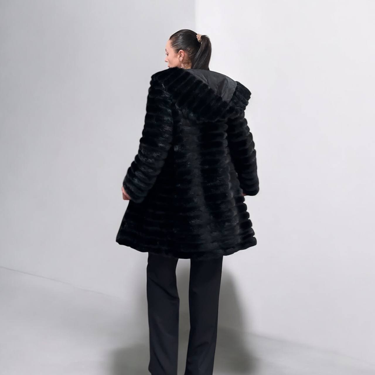 NEW REAL MINK FUR coat size 2XS 1201119 HORIZONTAL long sleeve jacket BLACK women