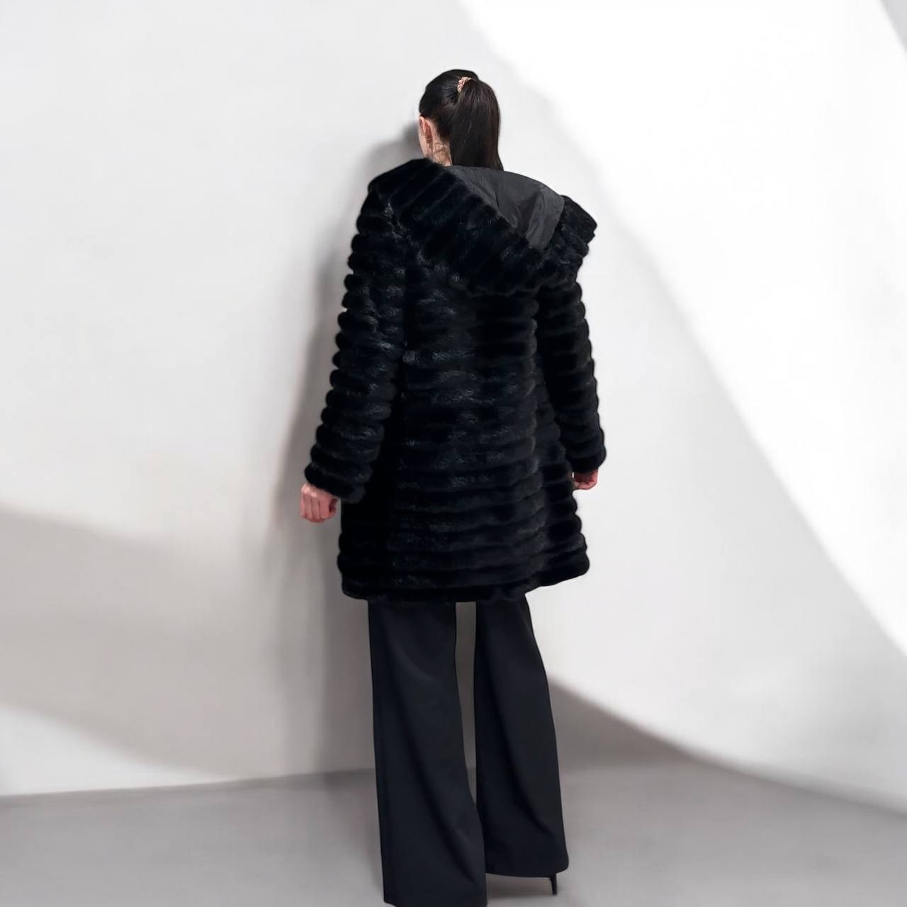 NEW REAL MINK FUR coat size 2XS 1201119 HORIZONTAL long sleeve jacket BLACK women