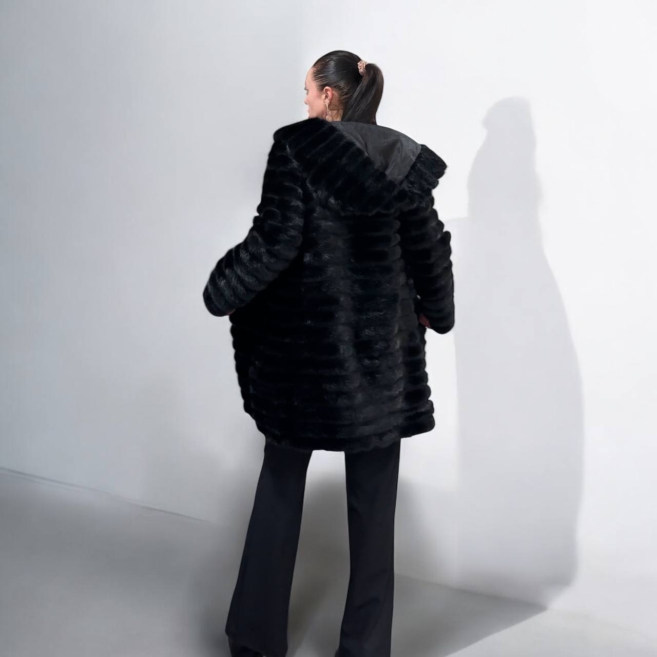 NEW REAL MINK FUR coat size 2XS 1201119 HORIZONTAL long sleeve jacket BLACK women