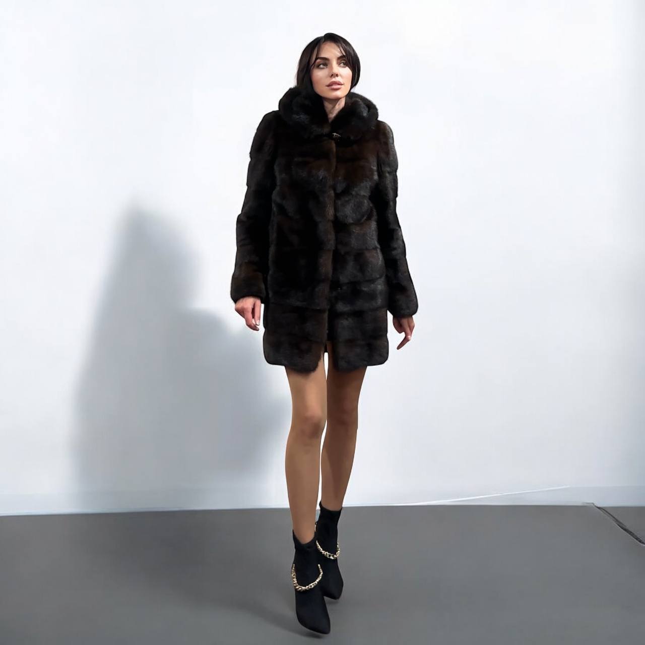 NEW REAL MINK FUR coat size XS SMALL 1201071 HORIZONTAL long sleeve jacket BROWN