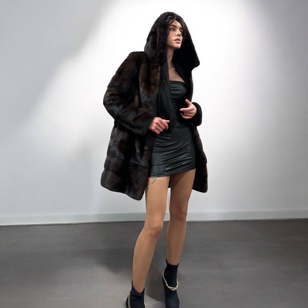 NEW REAL MINK FUR coat size XS SMALL 1201071 HORIZONTAL long sleeve jacket BROWN