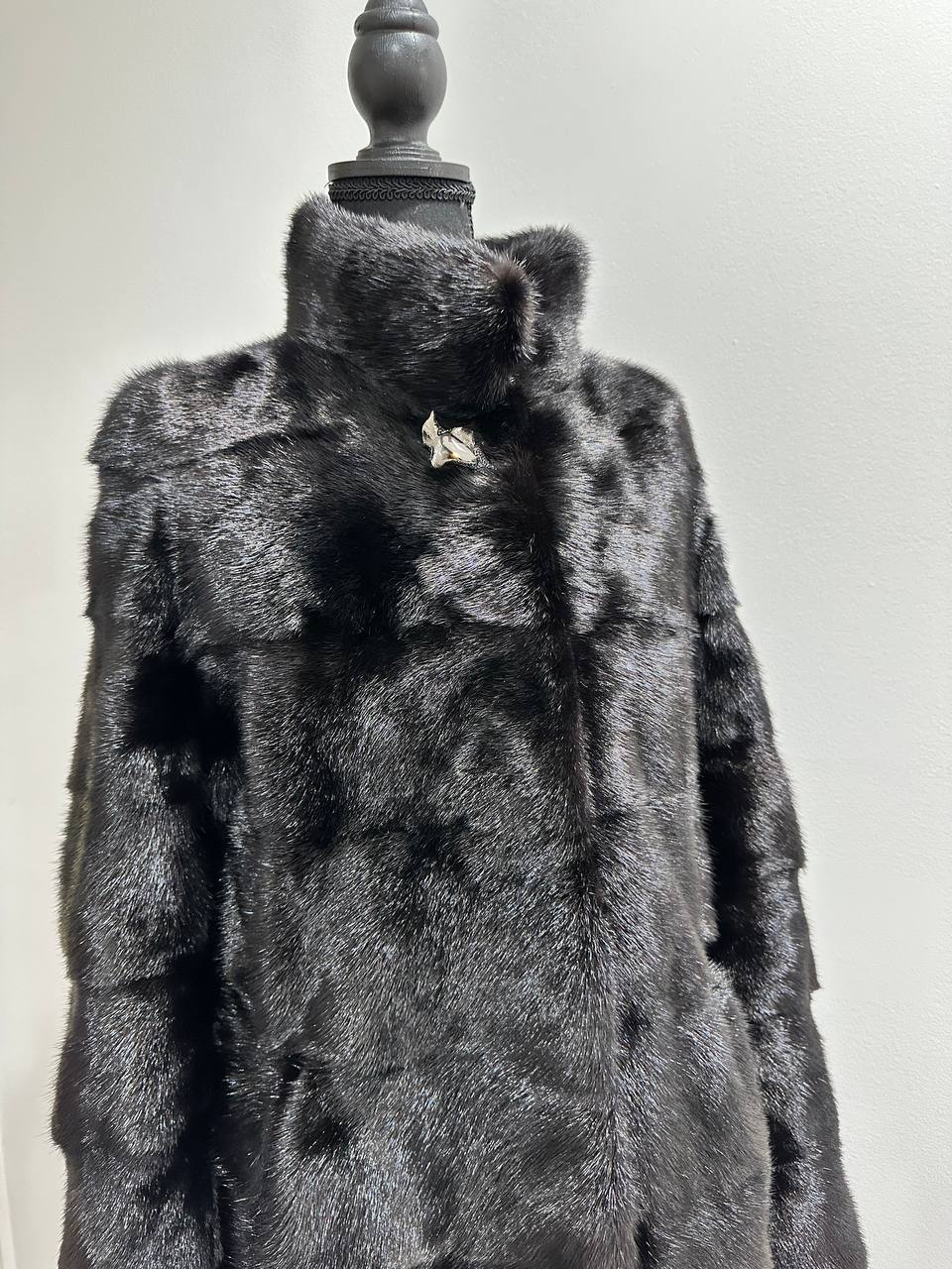 NEW REAL MINK FUR coat size M 1201121 HORIZONTAL long sleeve jacket BLACK