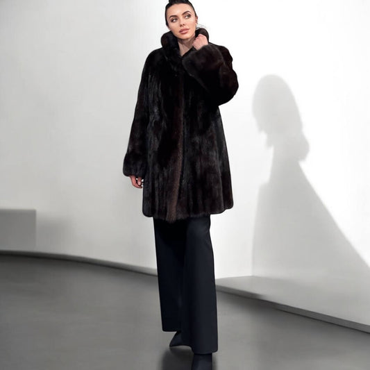 Luxury Womens Real Fur jacket SIZE L coat 1201000 Long genuine MINK NEW