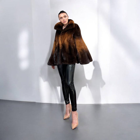 New Real Luxury Mink Fur Coat with Dramatic Flared “Butterfly” Sleeves size L 1201122