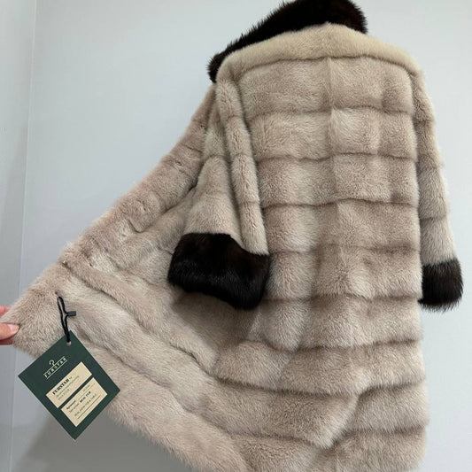 Luxurious Real Genuine Mink & Sable Fur Coat Golden Mocha horizontal 1201146 S