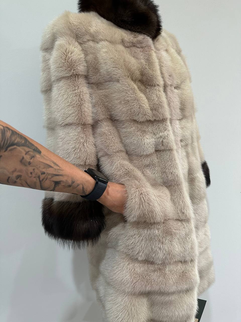 Luxurious Real Genuine Mink & Sable Fur Coat Golden Mocha horizontal 1201146 S