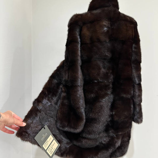 New Luxury Real Mink Fur Coat XS size Velvet Chestnut 1201147