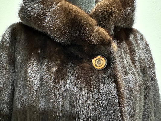 REAL HOODED Long Mahogany GENUINE REAL Mink FUR Coat 1201044 size XL