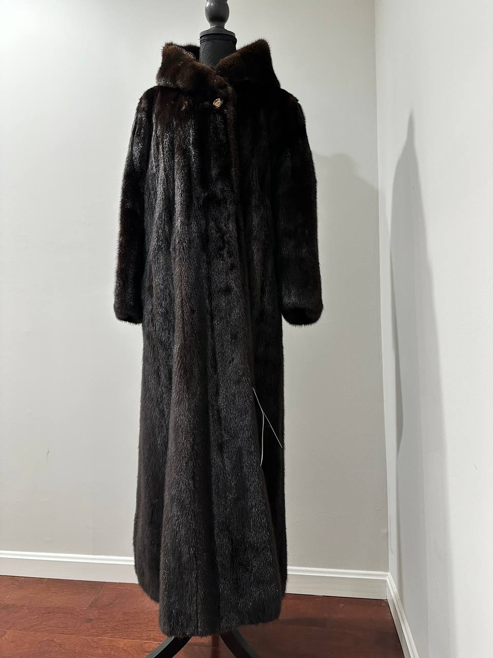REAL HOODED Long Mahogany GENUINE REAL Mink FUR Coat 1201044 size XL