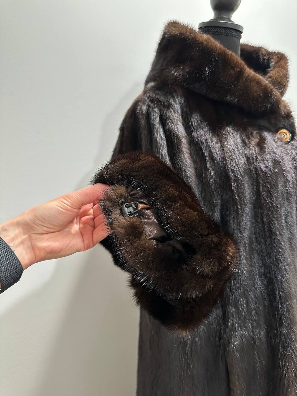 REAL HOODED Long Mahogany GENUINE REAL Mink FUR Coat 1201044 size XL