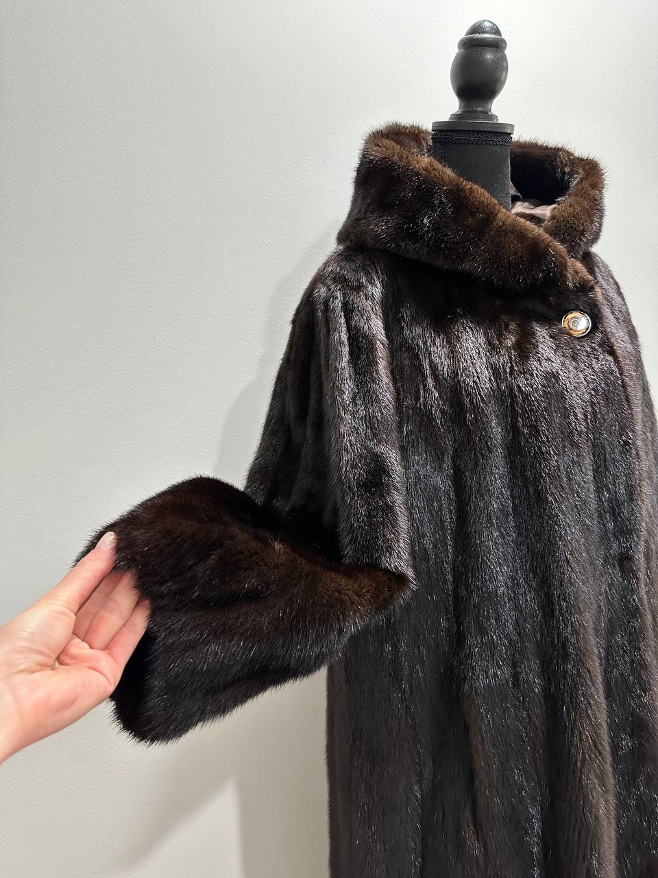 REAL HOODED Long Mahogany GENUINE REAL Mink FUR Coat 1201044 size XL