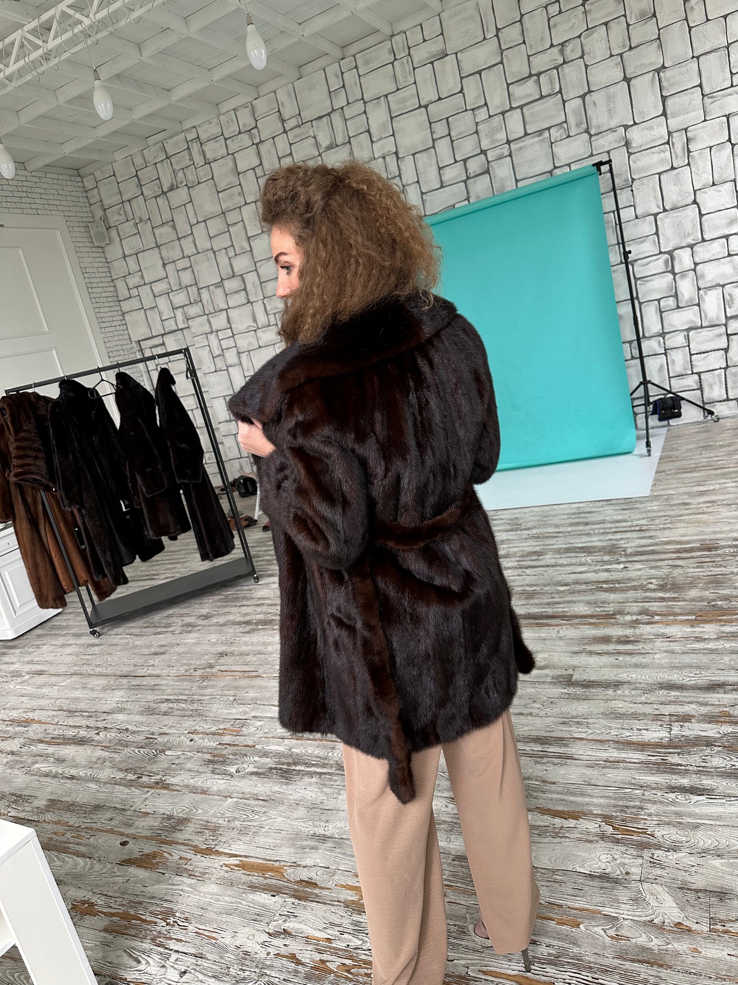 Women Real GENUINE Mink Fur coat belted brown chocolate size S NEW 1109935 FURSTAR