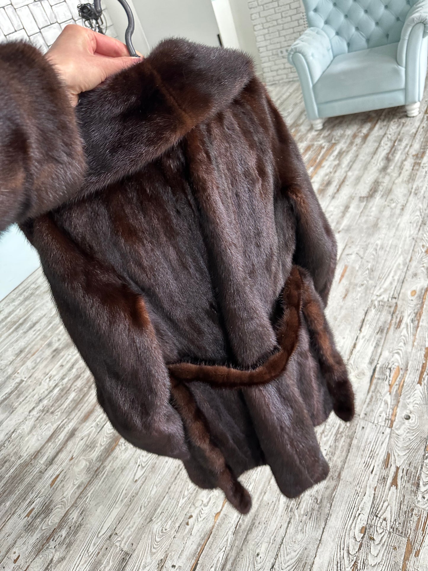 Women Real GENUINE Mink Fur coat belted brown chocolate size S NEW 1109935 FURSTAR