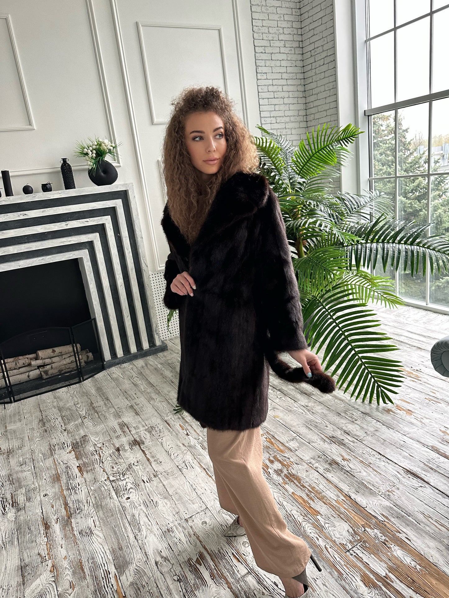 Women Real GENUINE Mink Fur coat belted brown chocolate size S NEW 1109935 FURSTAR